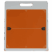 Orange X-ray grid with alignment markers and a white handle on the side.