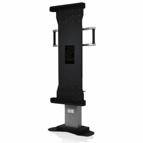 2-HERO-C-GL Vertical medical equipment stand with black mounting panel and integrated handles.