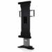 Vertical medical equipment stand with black mounting panel and integrated handles.
