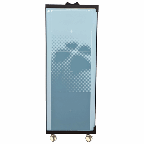 2-POSPCO_Front Horizontal X-ray panel mounted on mobile stand with caster wheels.