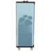 Horizontal X-ray panel mounted on mobile stand with caster wheels.