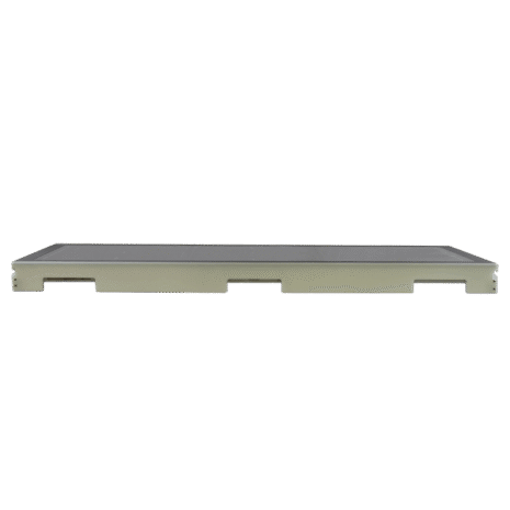 2-WDDRGL_PROFILE Side view of a low-profile rectangular panel with a white frame and gray surface