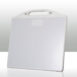 Front view of a white-framed panel with integrated handle and smooth gray surface.