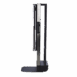 Side view of a vertical X-ray film holder with metal frame, adjustable height scale, and foot platform, designed for upright radiographic positioning.