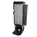 Front view of a vertical X-ray cassette holder with alignment markers and side panel