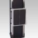 Wall-mounted transformer cabinet with square front panel in vertical position on a black metal frame
