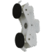 White adjustable holder with two black circular pads and angled arms, featuring multiple screws and a central mount.