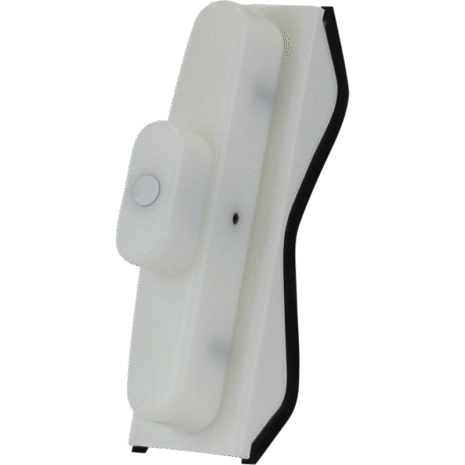 3-NDT4HFEPMK6_2757 White wall-mounted holder with a curved black edge and a central protruding latch or knob.