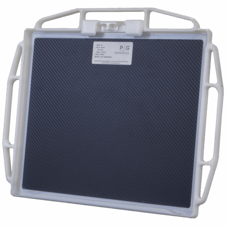 3-P3H14-HERO-BACK Carbon fiber X-ray grid in a white protective frame with multiple handles and a PAG label on the back