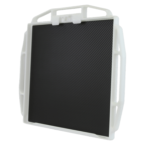 3-P3HNG14_BACK-HERO Black carbon-fiber imaging panel with a white frame and multiple side handles shown at an angle.