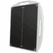Angled front view of a black X-ray grid with white alignment markers, encased in a white protective frame with two handles