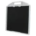 Angled view of a black textured panel with a white frame and integrated handle.