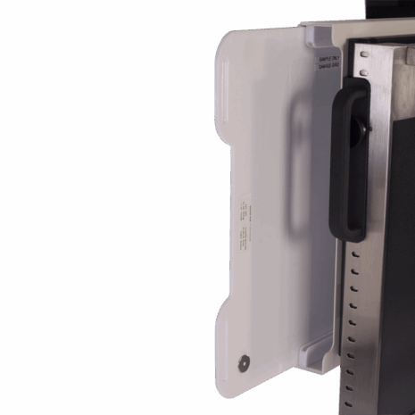 3-TE-Action Close-up of wall-mounted transformer cabinet showing side handle and partially open white panel.