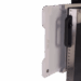 Close-up of wall-mounted transformer cabinet showing side handle and partially open white panel.