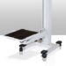 Mobile equipment stand with adjustable horizontal arm and flat mounting platform in lowered position