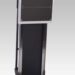 Wall-mounted transformer cabinet with square front panel in horizontal position on a black metal frame