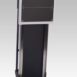 Wall-mounted transformer cabinet with square front panel in horizontal position on a black metal frame