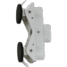 White adjustable holder with two black circular pads and angled arms, featuring multiple screws and a central mount.