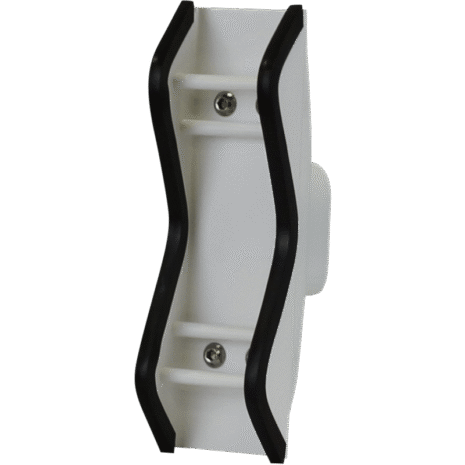4-NDT4HFEPMK6_2760 White wall-mounted holder with two curved black rubber grips and two visible screws.
