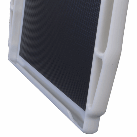4-P3H14-CORNER Angled close-up of a carbon fiber X-ray grid corner encased in a white protective frame.