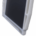 Angled close-up of a carbon fiber X-ray grid corner encased in a white protective frame.