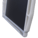 Angled close-up of a carbon fiber X-ray grid corner encased in a white protective frame.