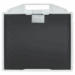 Carbon-fiber radiographic grid with white plastic frame and handle, showing a label at the top