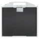 Carbon-fiber radiographic grid with white plastic frame and handle, showing a label at the top