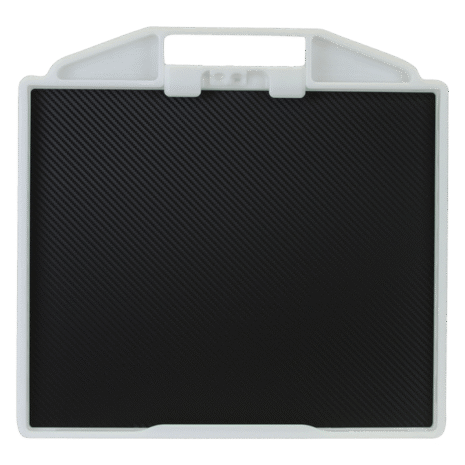 4-PBDRNG14_BACK Front view of a black textured panel with a white frame and integrated handle.