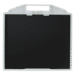 Front view of a black textured panel with a white frame and integrated handle.