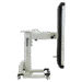 Side view of a mobile X-ray panel holder with Reina Imaging branding, adjustable arm, and four caster wheels.
