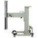 Side view of a mobile X-ray panel holder showing the thin profile of the panel, adjustable arm mechanism, and wheeled base.