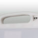Close-up of a white integrated handle with two locking sliders featuring directional arrows.
