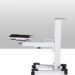Mobile equipment stand with adjustable horizontal arm and flat mounting platform in lowered position