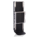 Wall-mounted transformer cabinet with square front panel in vertical position on a black metal frame