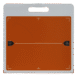Orange X-ray grid with alignment markers and a white handle on the side.