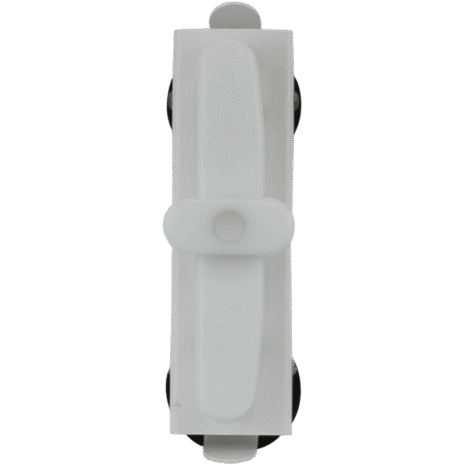 5-NDT4HFEMMK_2752 White holder with a central latch and rounded ends, viewed from the front with black edges partially visible.