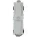 White holder with a central latch and rounded ends, viewed from the front with black edges partially visible.