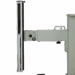 Side view of a mobile X-ray panel holder showing the thin profile of the panel, adjustable arm mechanism, and wheeled base.