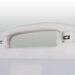 Close-up of a white integrated handle with two locking sliders featuring directional arrows.