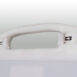 Close-up of a white integrated handle with two locking sliders featuring directional arrows.