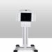 Mobile equipment stand with vertical column, wheeled base, and adjustable holder attachment