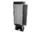 Wall-mounted transformer cabinet with open front panel showing internal slots and guides