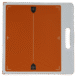 Orange X-ray grid with alignment markers and a white handle on the side.