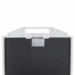 Close-up of a carbon-fiber radiographic grid with a white plastic handle and label