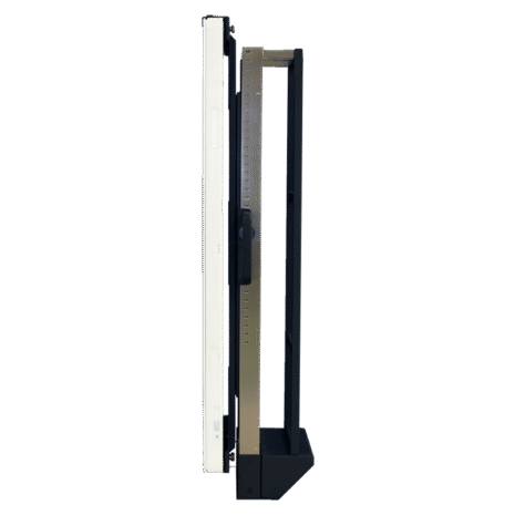 6-Profile Side view of a tall metal cart with adjustable frame and white panel