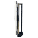 Side view of a tall metal cart with adjustable frame and white panel