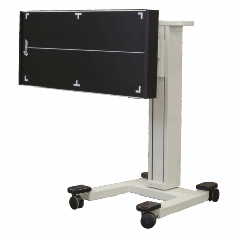 6-pospll-hero-lat Angled view of mobile X-ray panel stand with detector in horizontal position