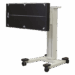 Angled view of mobile X-ray panel stand with detector in horizontal position