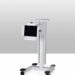 Mobile equipment stand with vertical column, wheeled base, and adjustable holder attachment